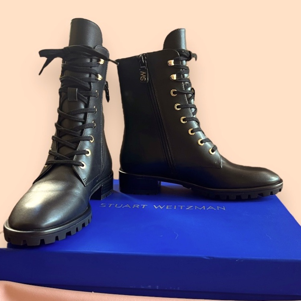 75% OFF BRAND NEW Stuart Weitzman Laine Combat Boots Size 6 in black FREE SHIP
